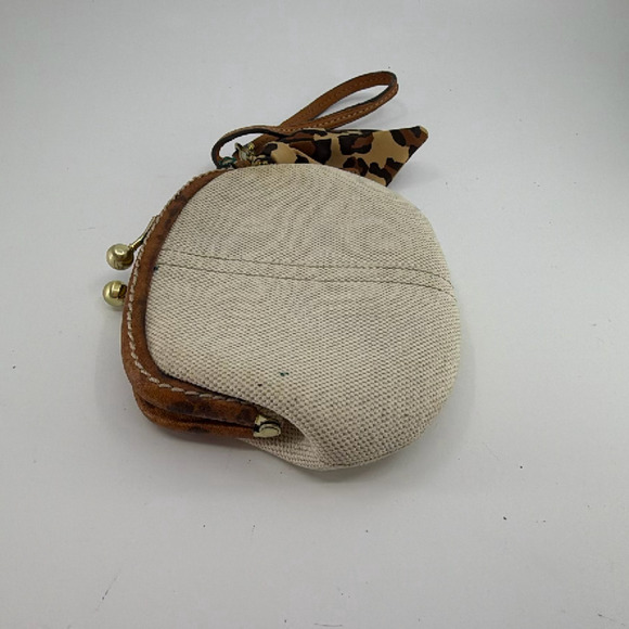 Coach Legacy Stripe Kisslock Cream Yellow Canvas Leather Coi - Picture 8 of 8